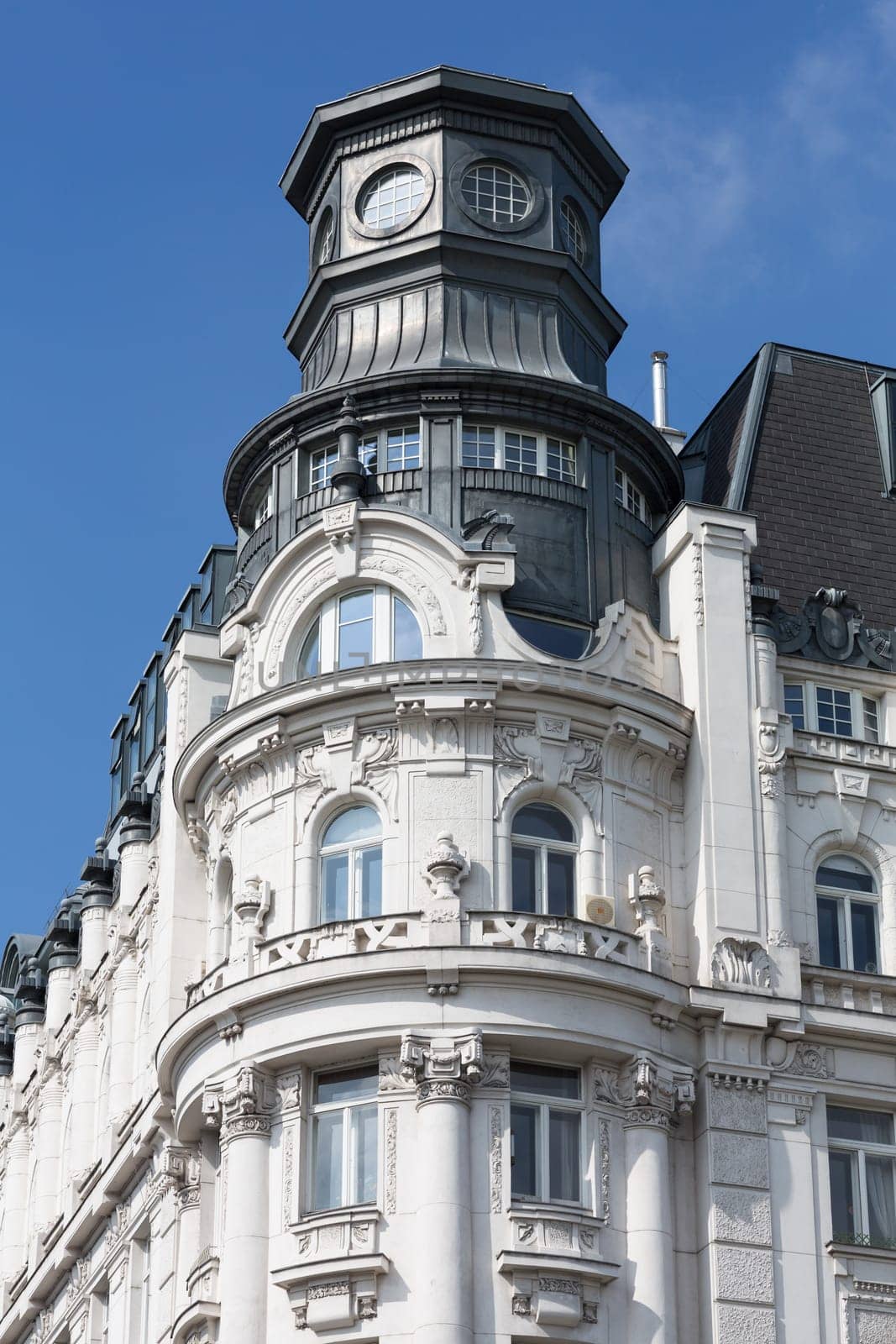 Old building architecture,city apartment with attic conversion