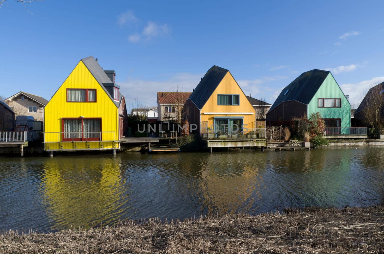 colorful houses at the island district, Almere, the youngest city in the Netherlands
