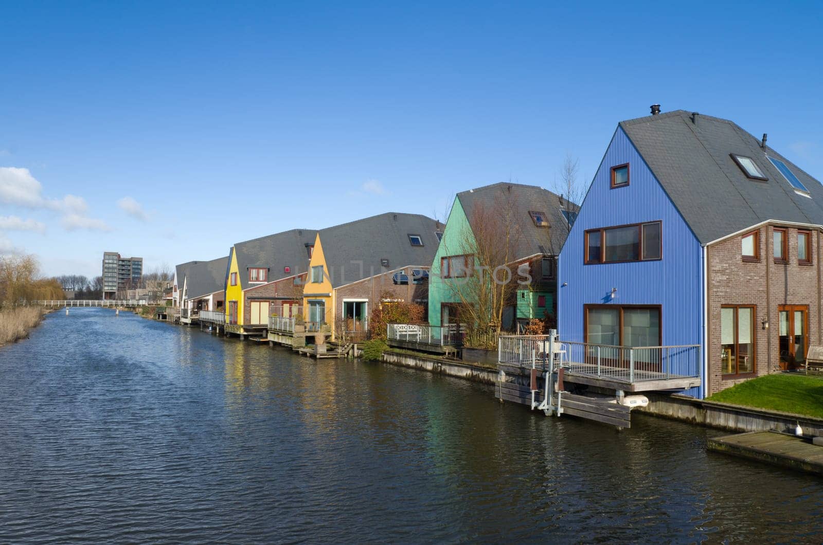 colorful houses at the island district, Almere, the youngest city in the Netherlands