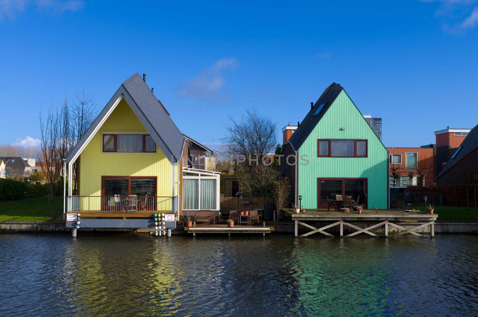 colorful houses at the island district, Almere, the youngest city in the Netherlands
