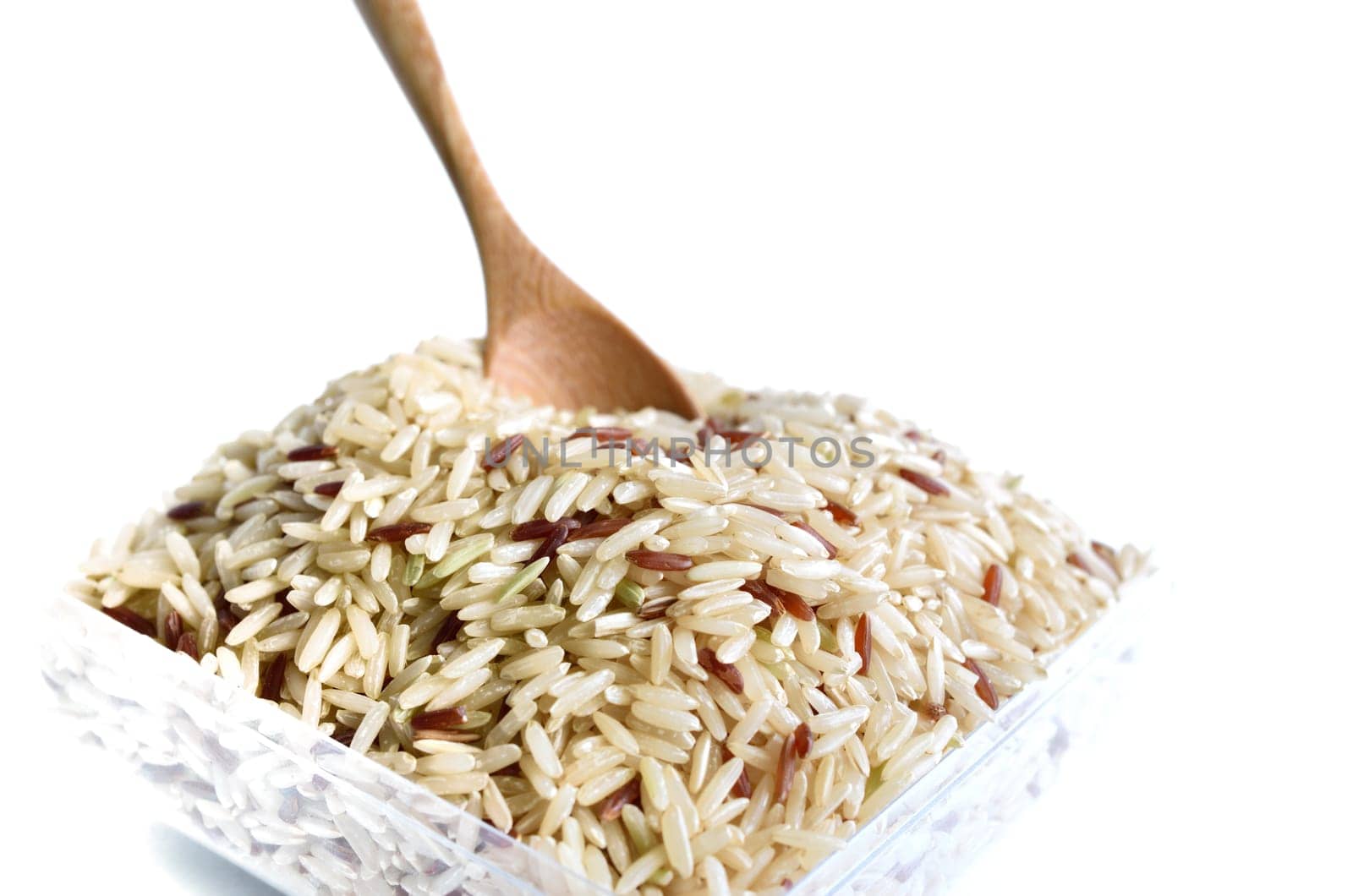 mix rice with brown rice, jasmin rice on white background