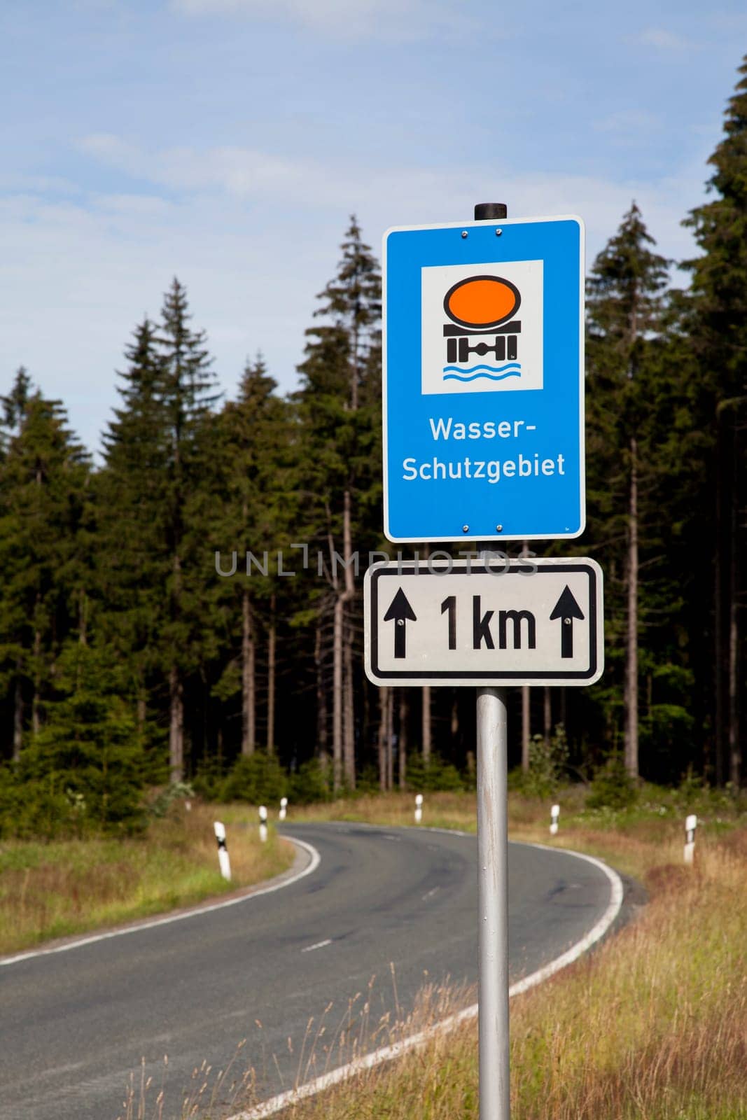 Sign water protection area in the forest