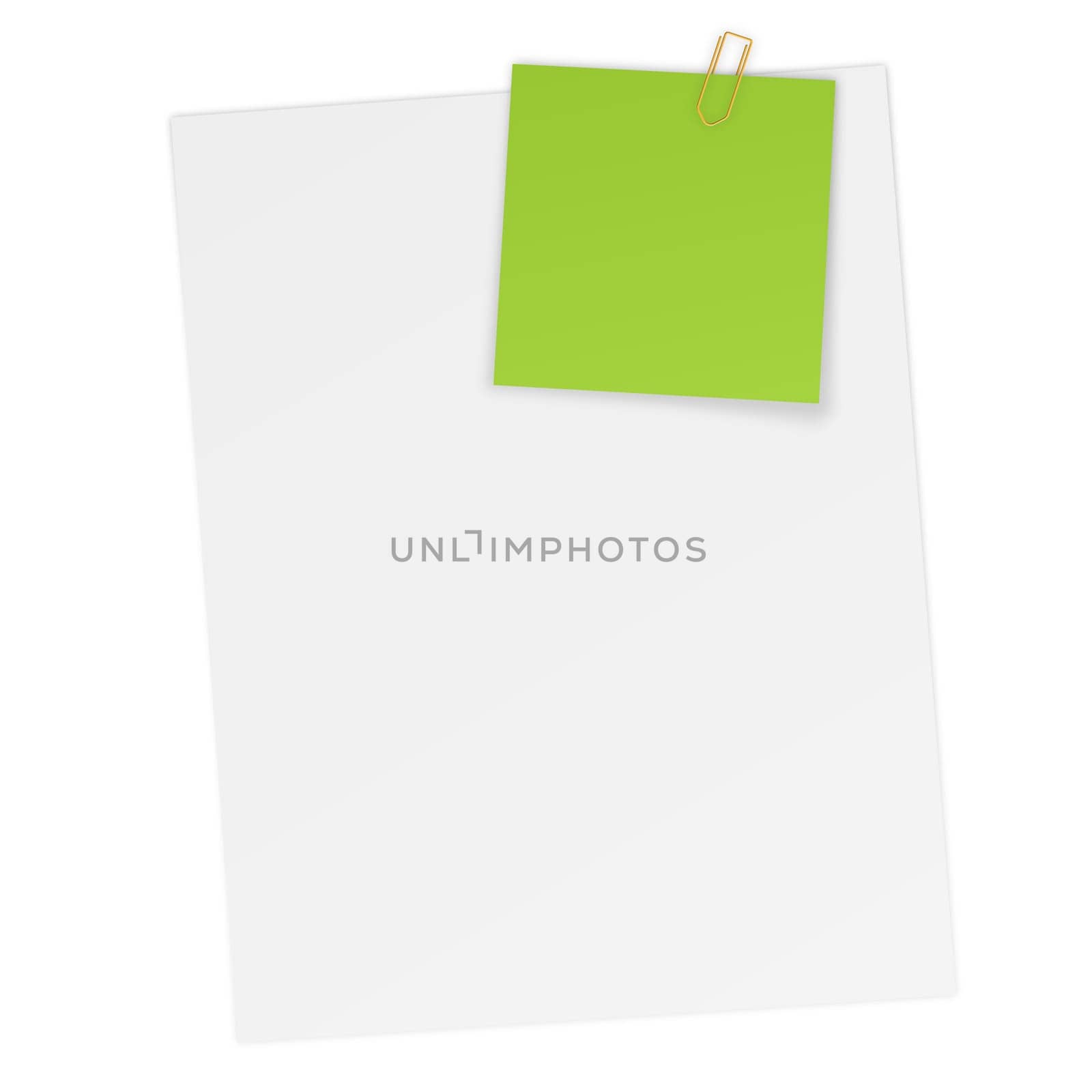 Sheet of paper with a sticky note attached