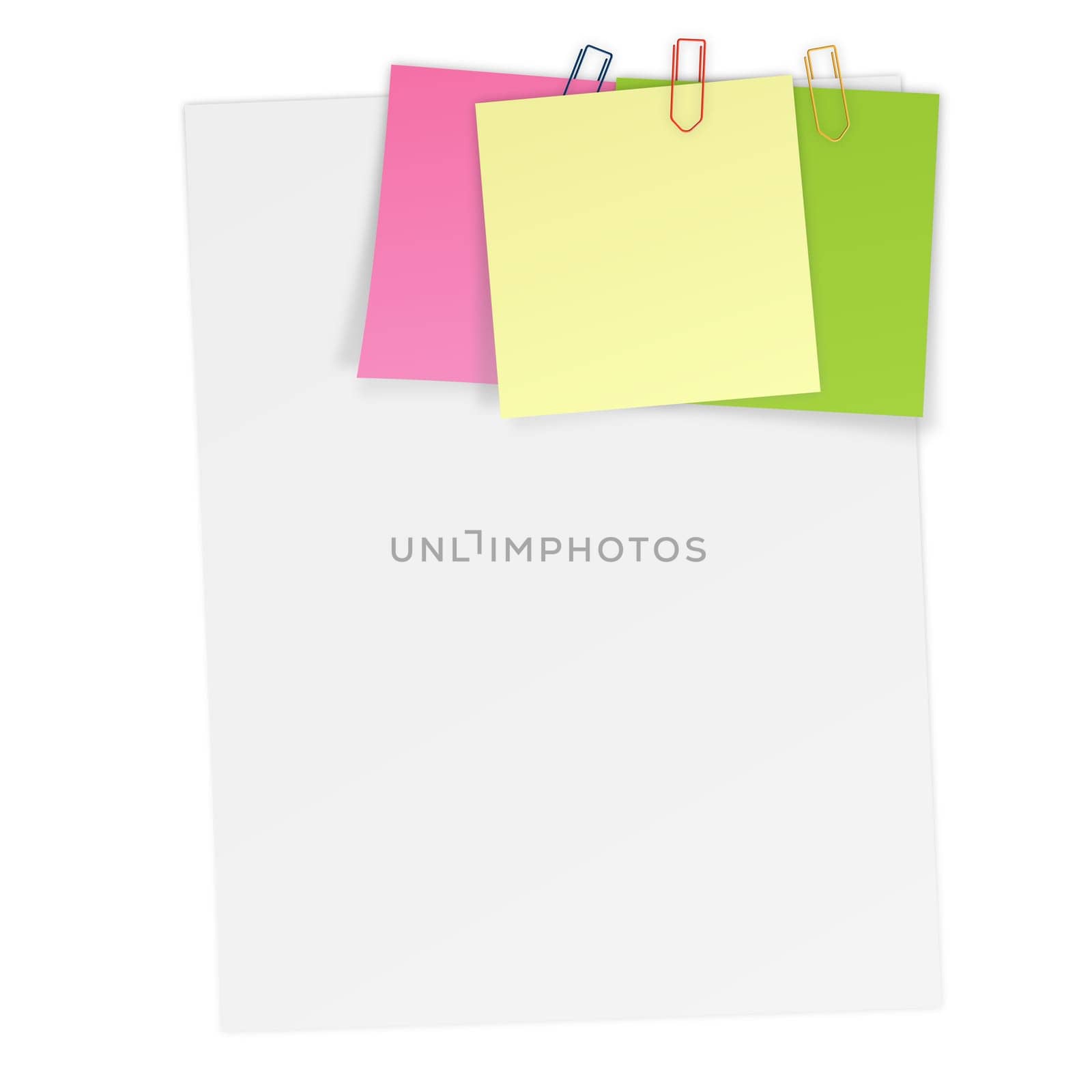 Sheet of paper with a sticky note attached