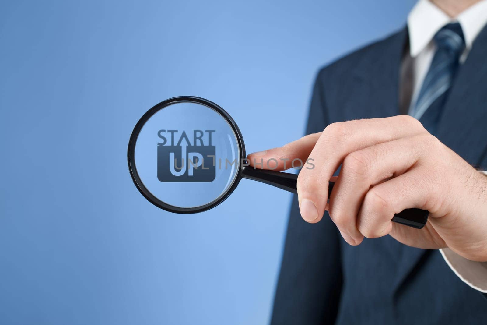 Man looks for startup business prepared to invest. Investor supervise the acceleration of start-up project.