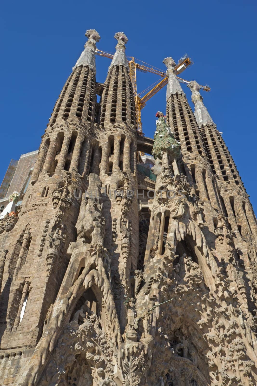 Sagrada Familia in Barcelona (Catalunya, Spain). Vertically.