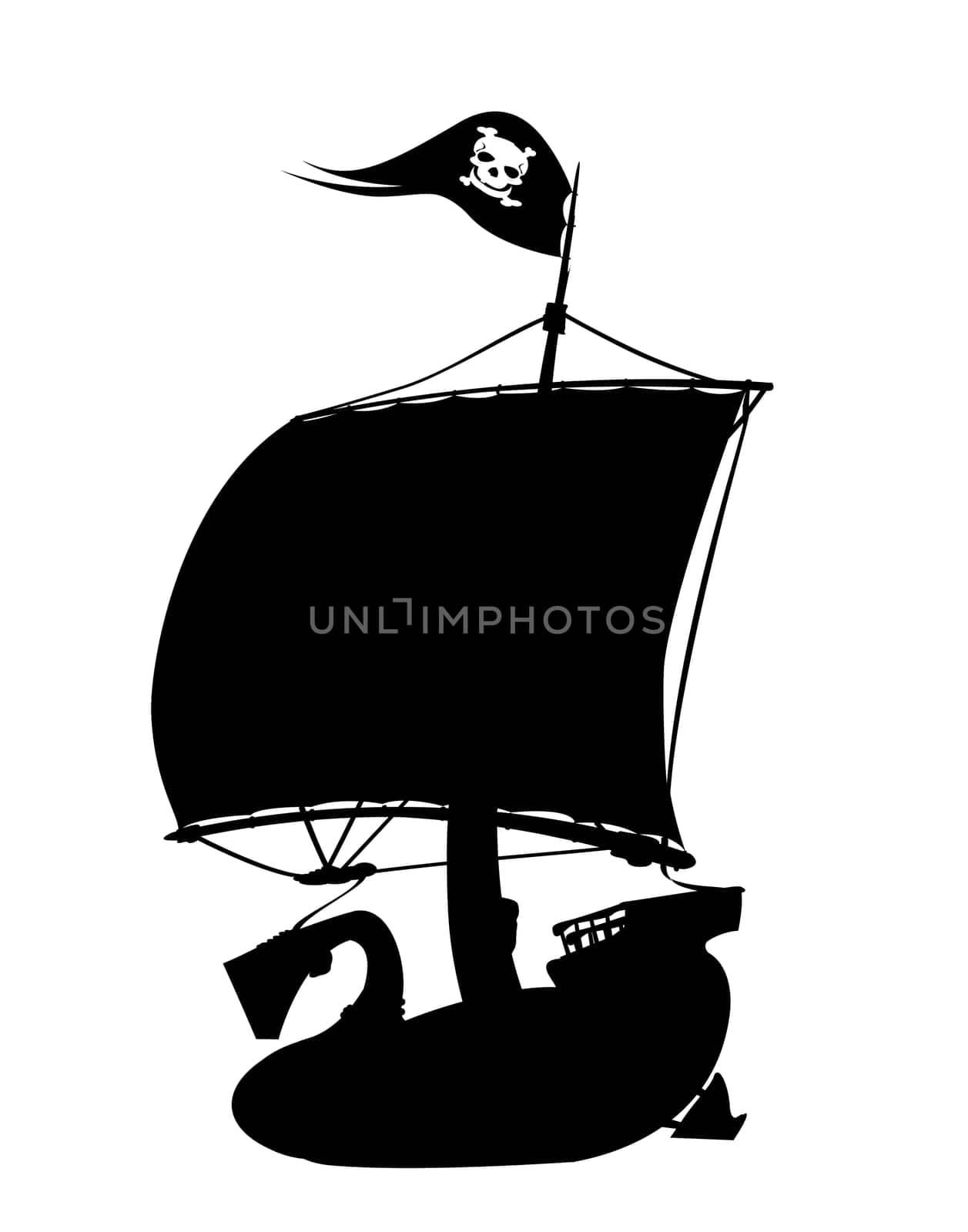 Pirate ship silhouette on white background