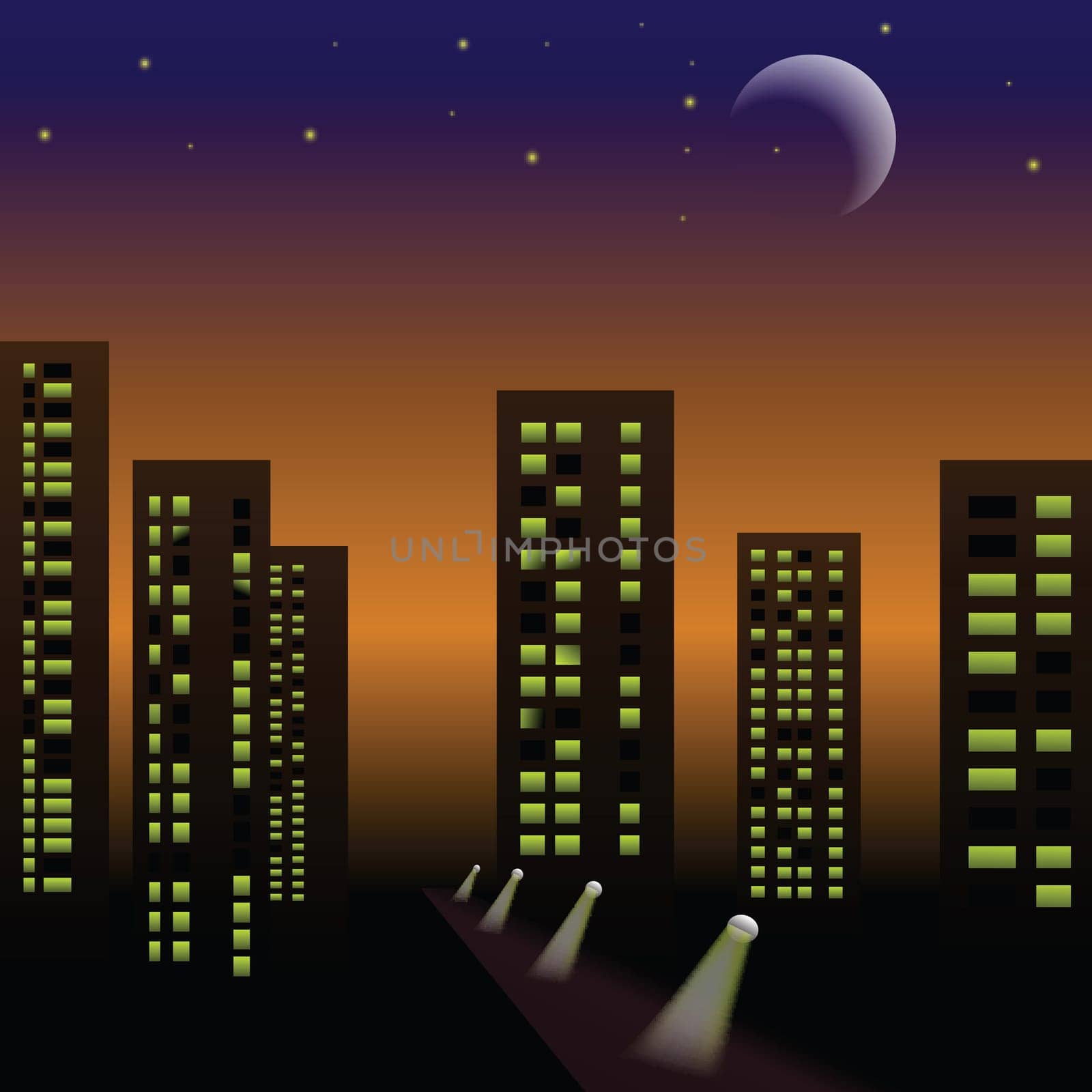 colorful illustration with night city for your design