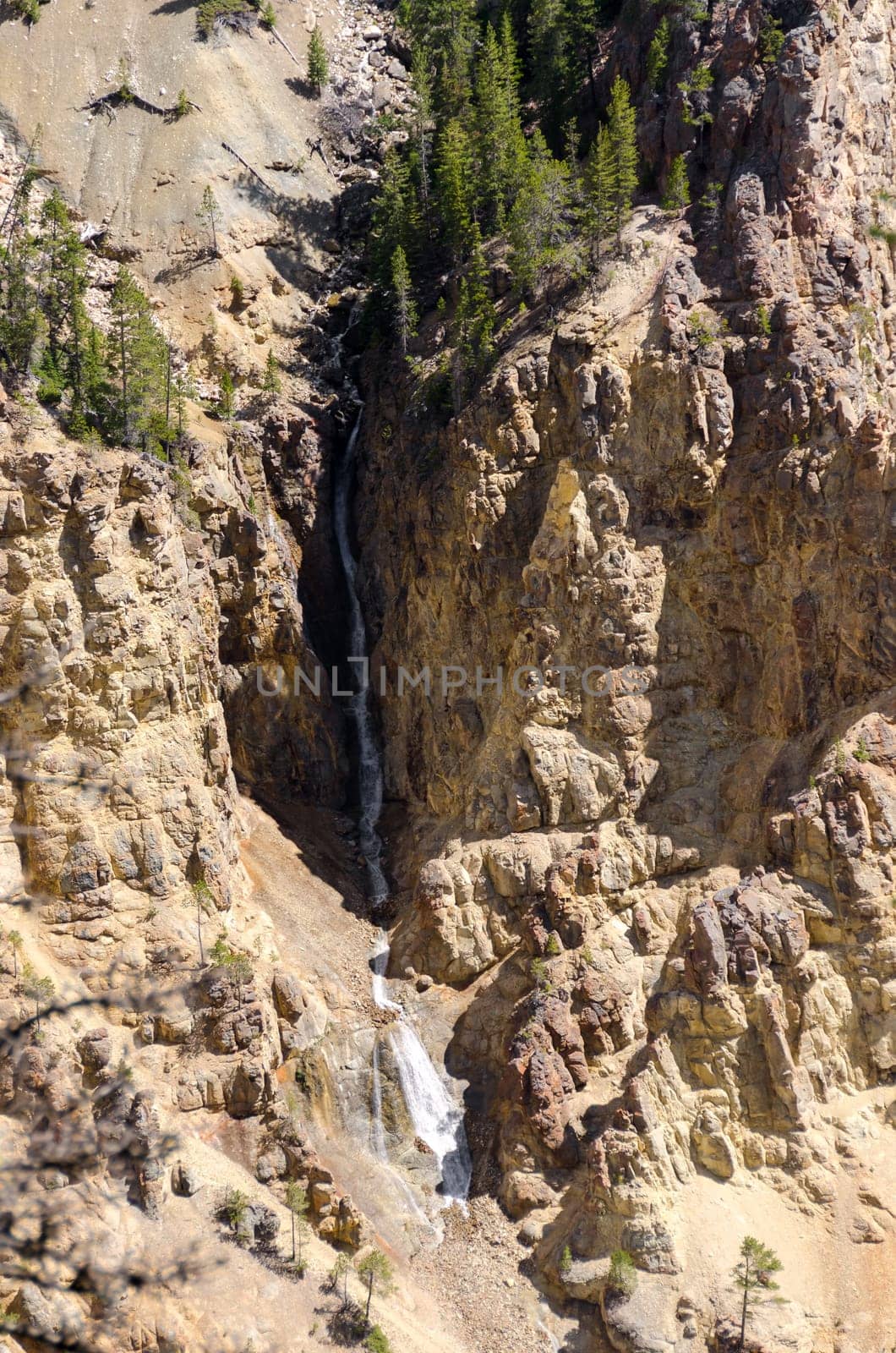 canyon with waterfall in Yellowstone National Park in Wyoming
