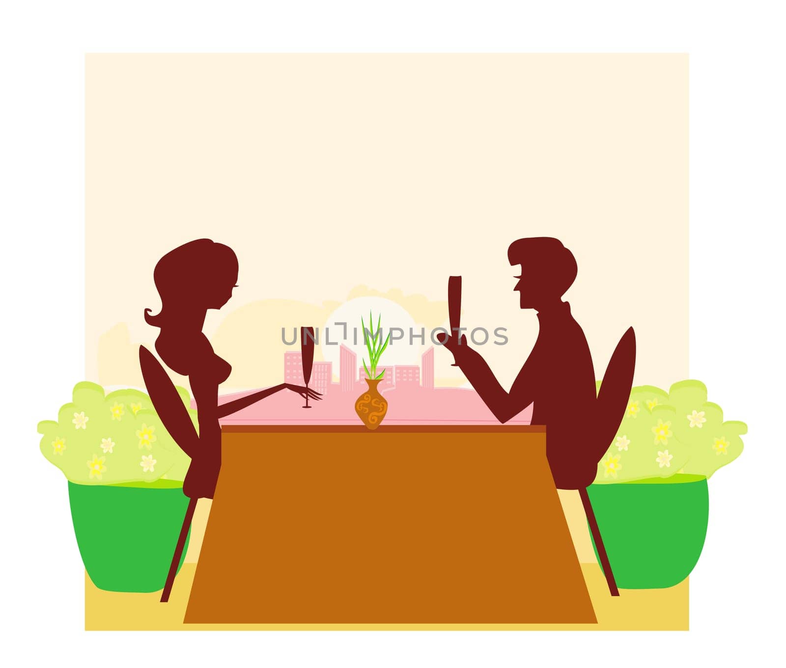 Young couple flirt and drink champagne