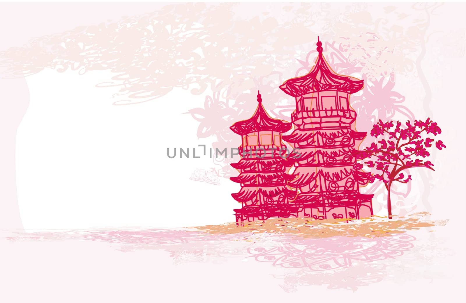 old paper with  abstract Asian Landscape
