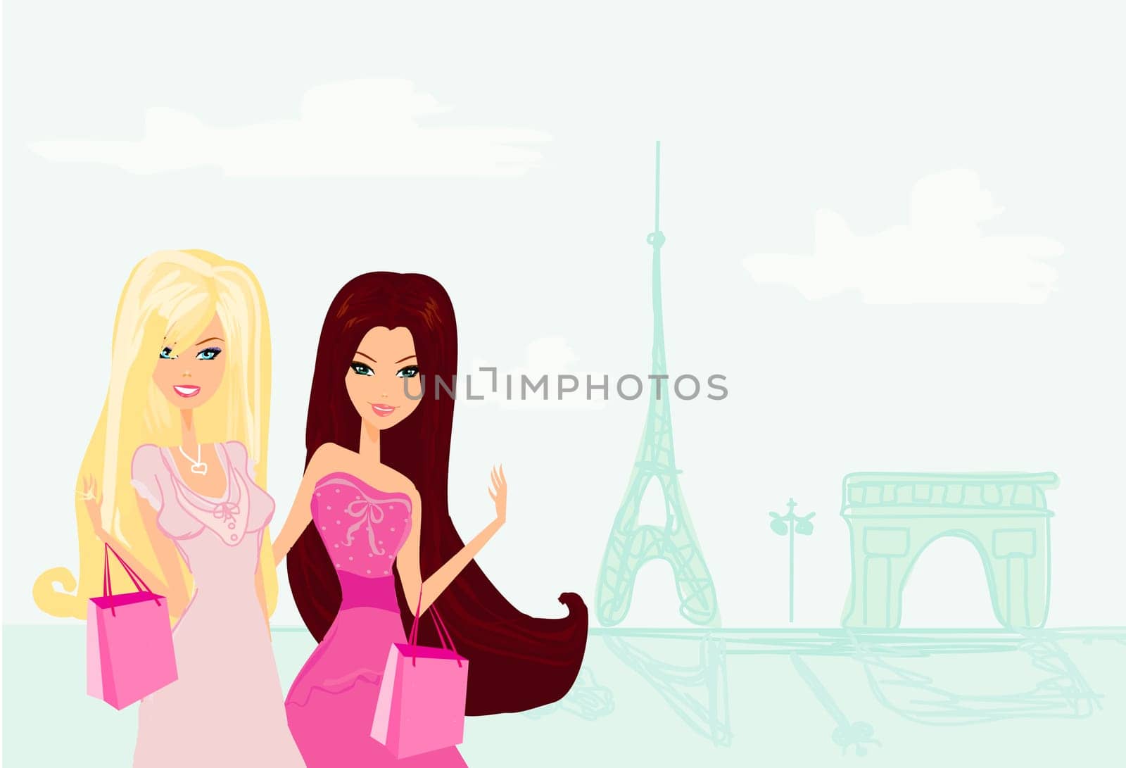 beautiful two girls Shopping in Paris