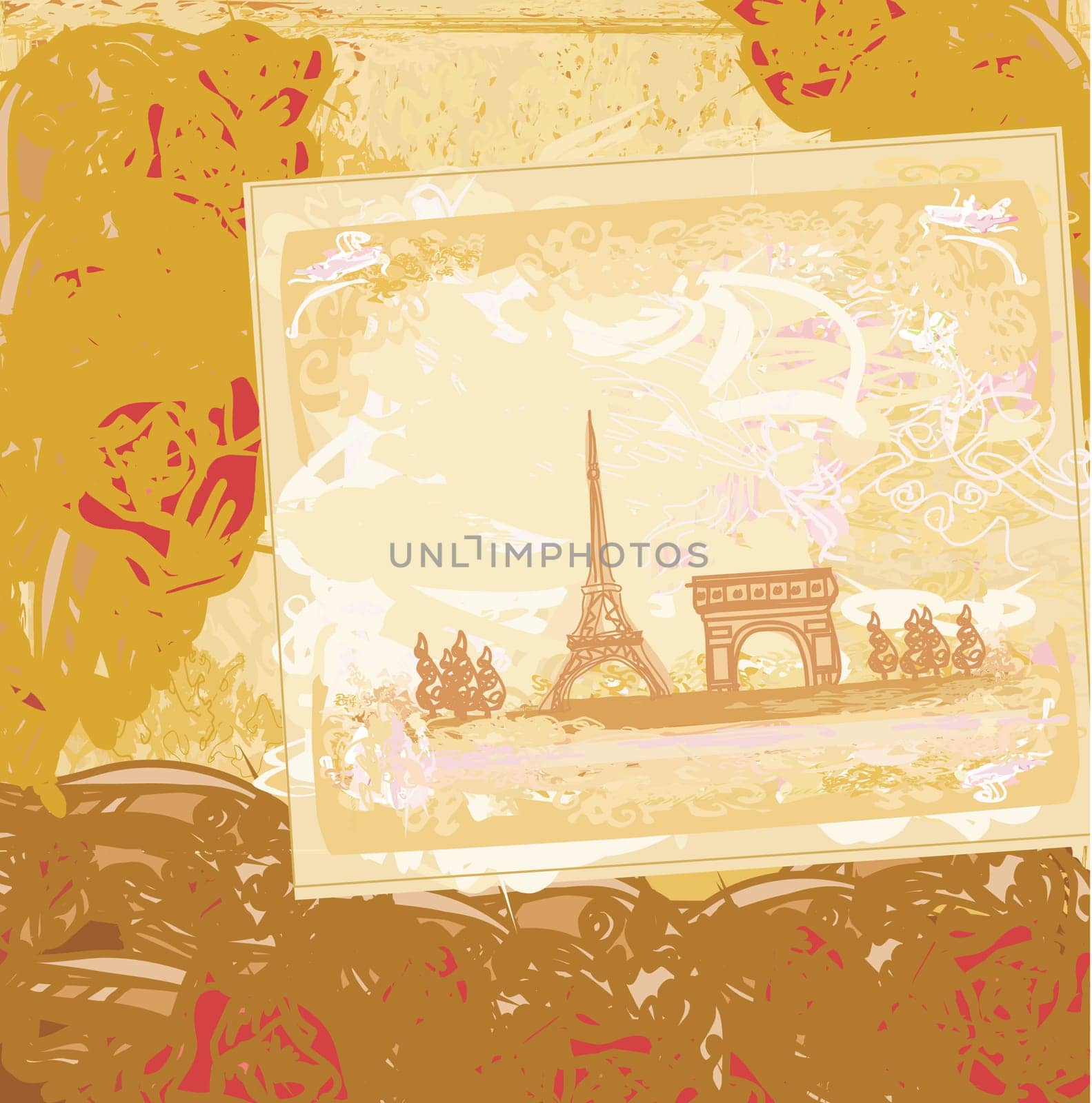 vintage retro Eiffel card on abstract background