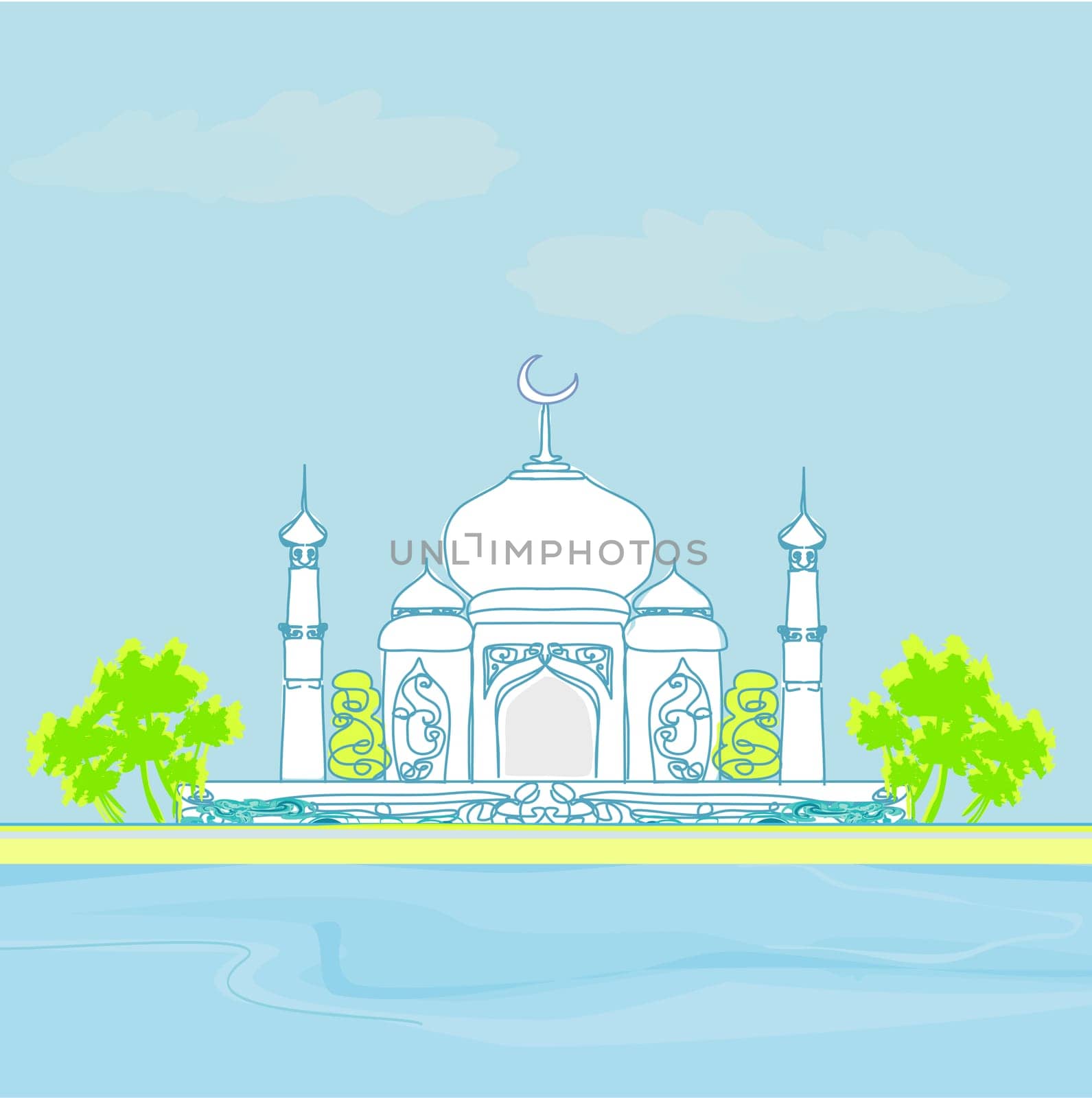 Ramadan background - mosque silhouette vector card