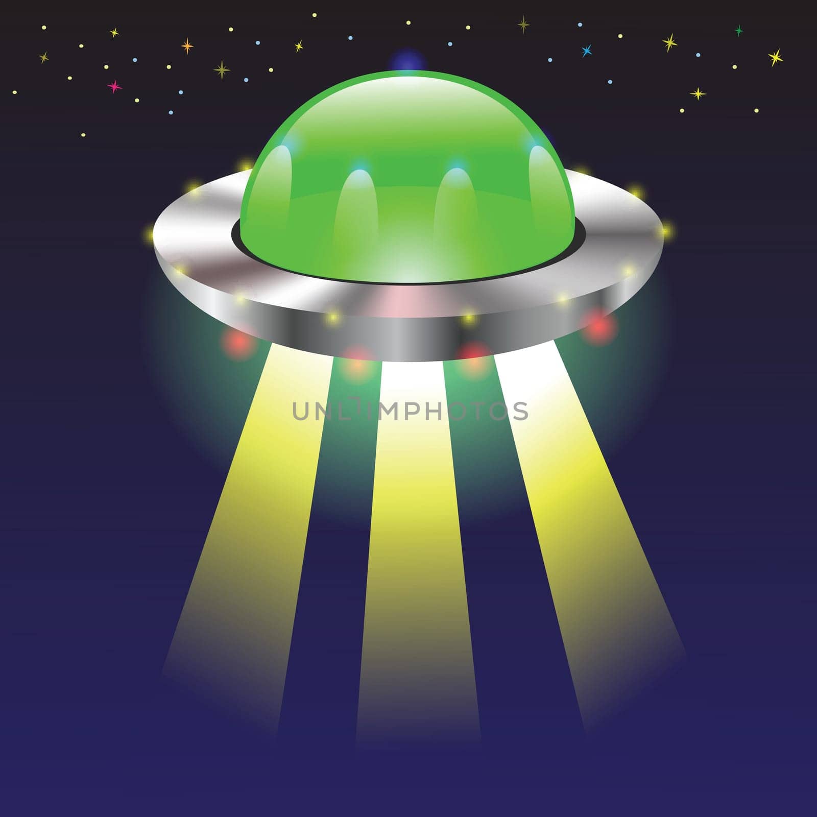 colorful illustration with spaceship for your design