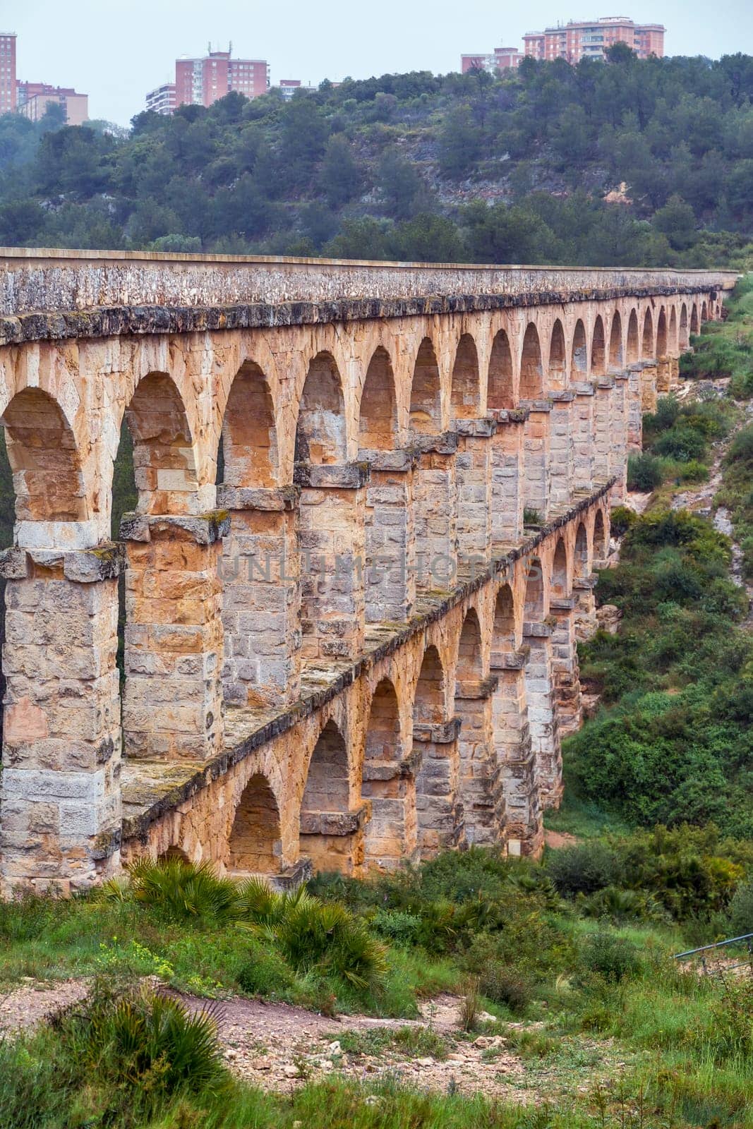 view of the roman aqueduct Pont del Diable, Tarragona, Spain