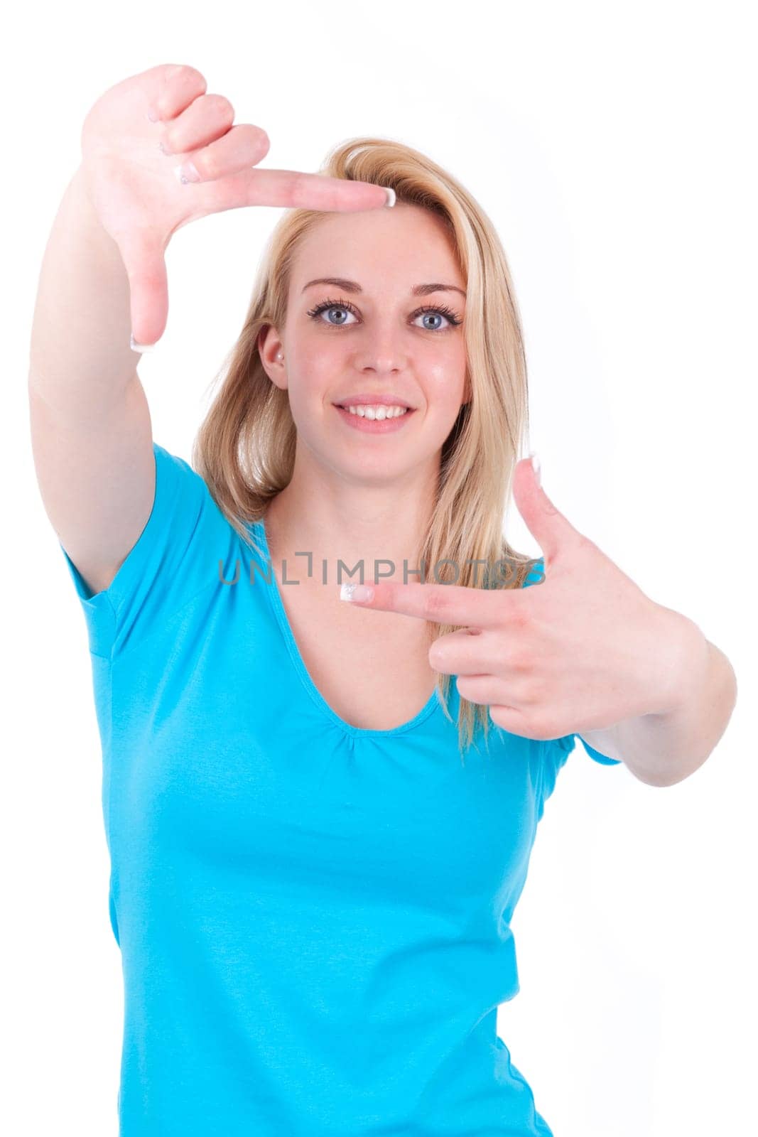 Young caucasian teenage girl making frame sign with her hands, isolated on white background Caucasian people