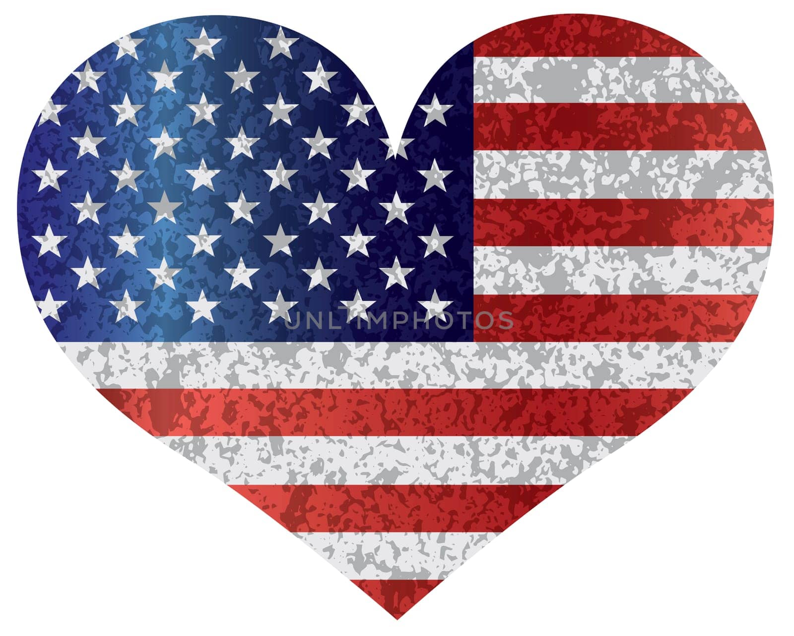 Fourth of July USA Flag in Heart Shape with Texture Illustration