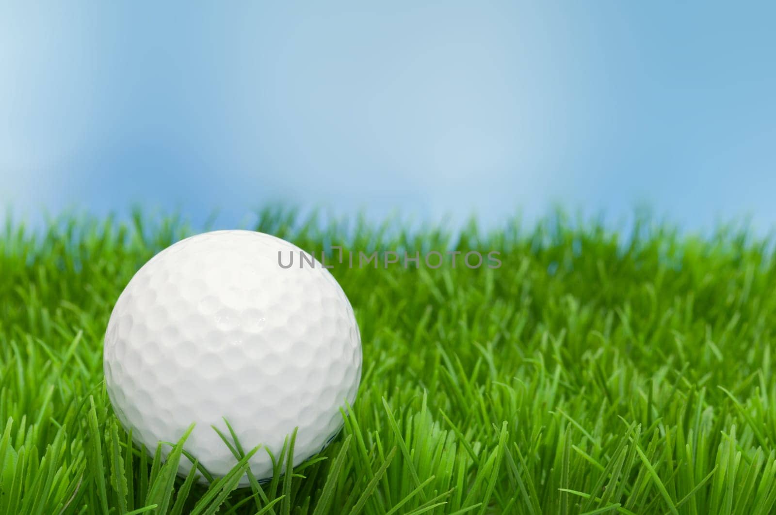Golf Ball in Grass and Blue Sky