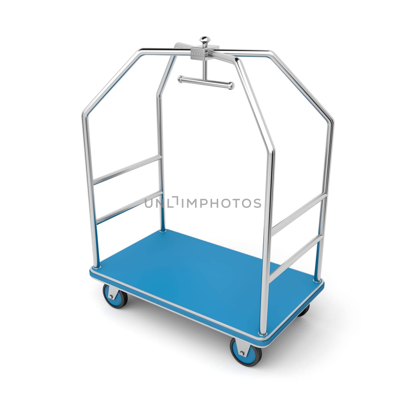 Silver luggage cart on white background