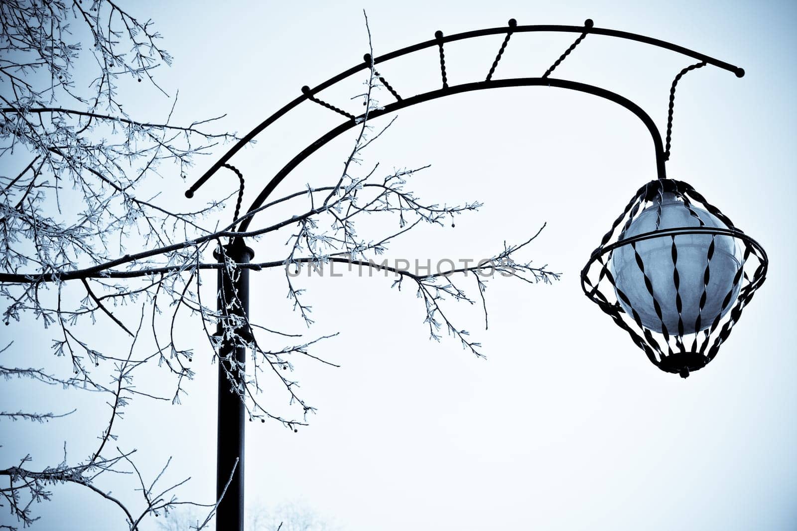 old style street lantern in the winter street