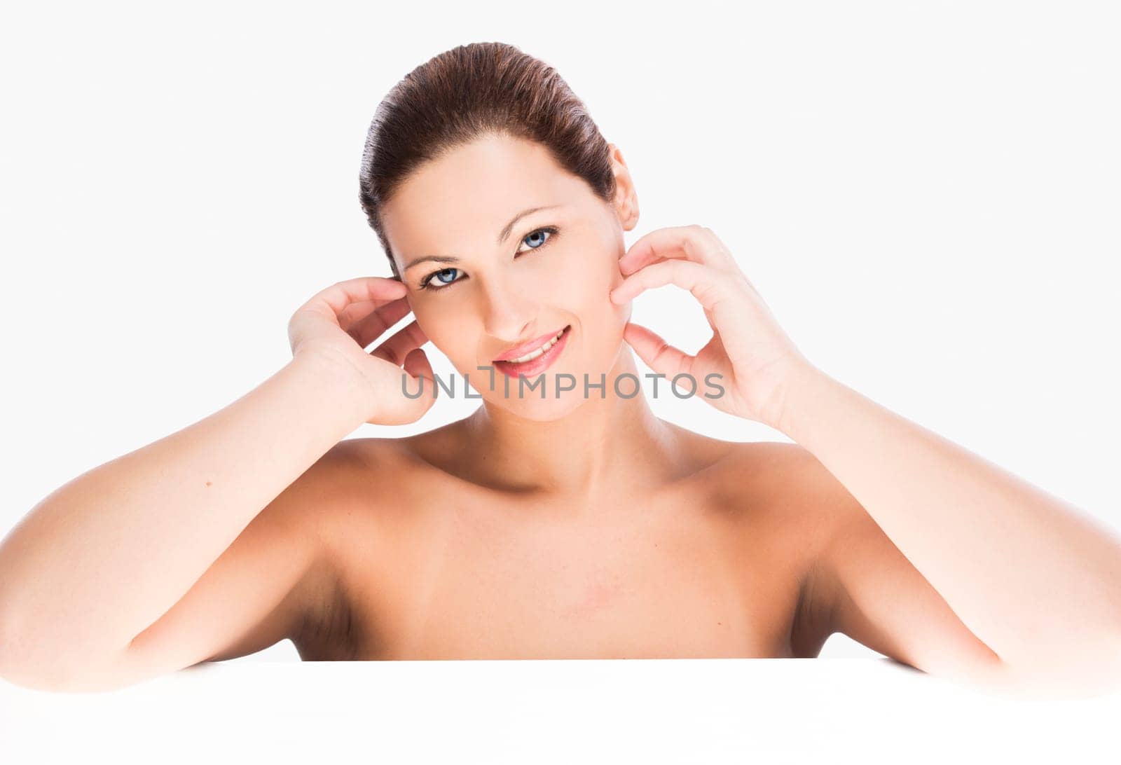 Portrait of a beautiful blonde woman, isolated on white background