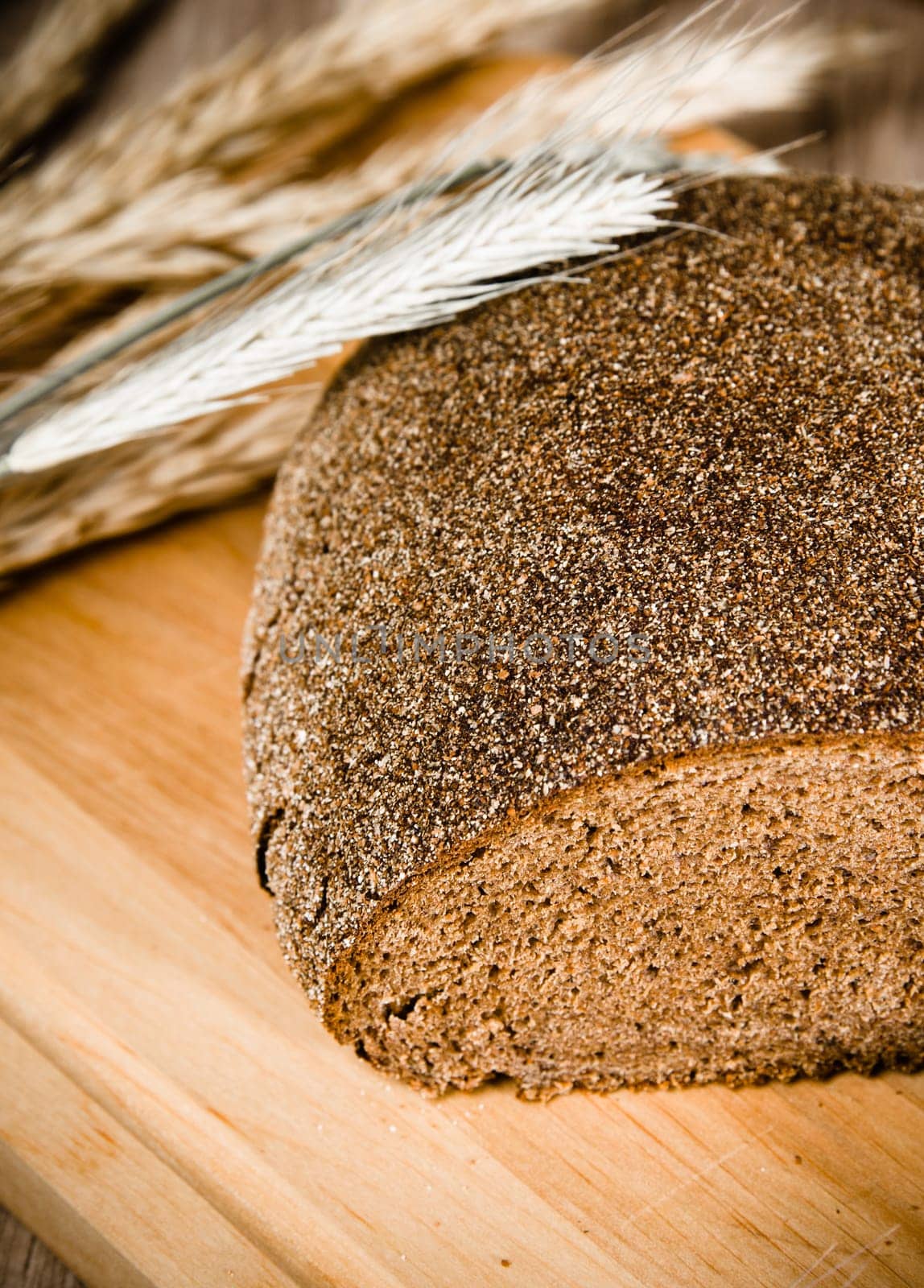 Black homemade bread and rye cones, close-up