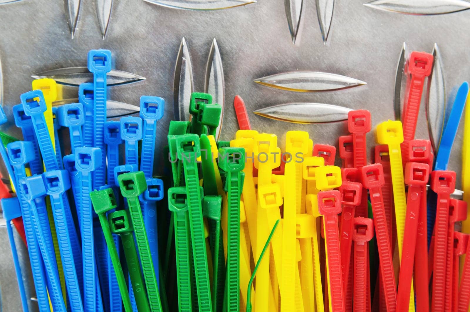 Set colored cable ties, close up