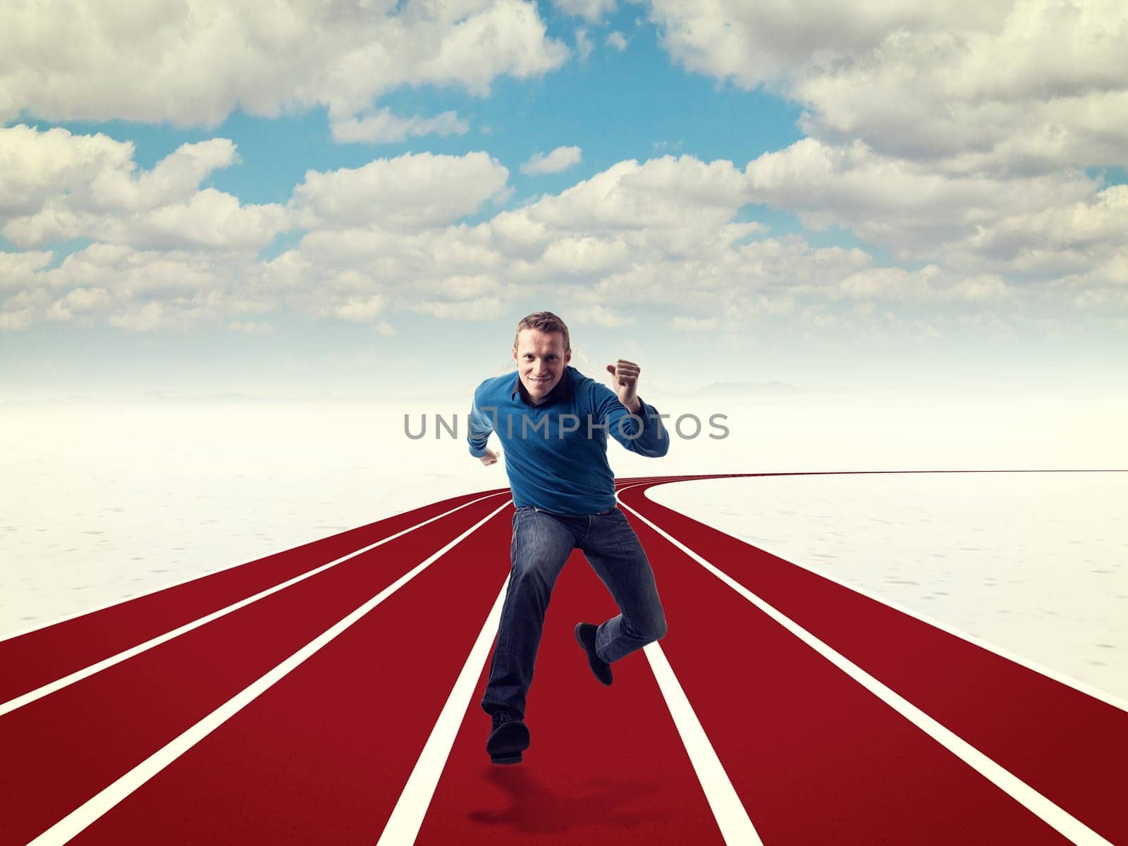 caucasian man running on 3d street
