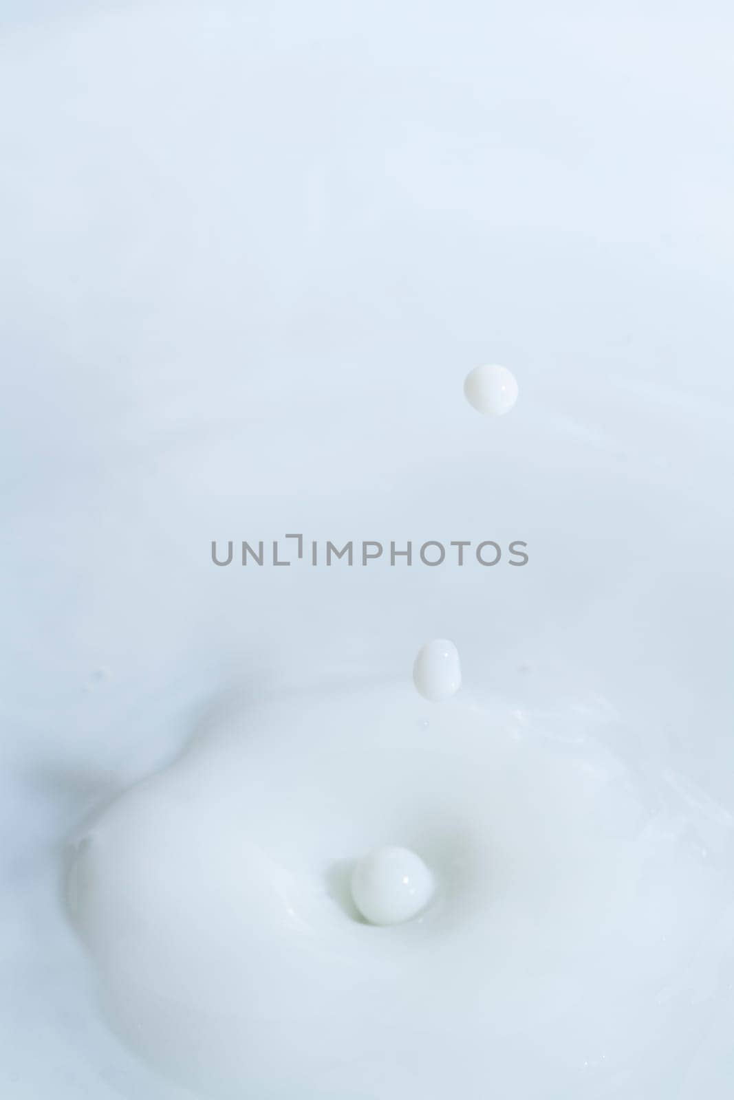 Close view of a droplet of milk hitting a surface of milk.