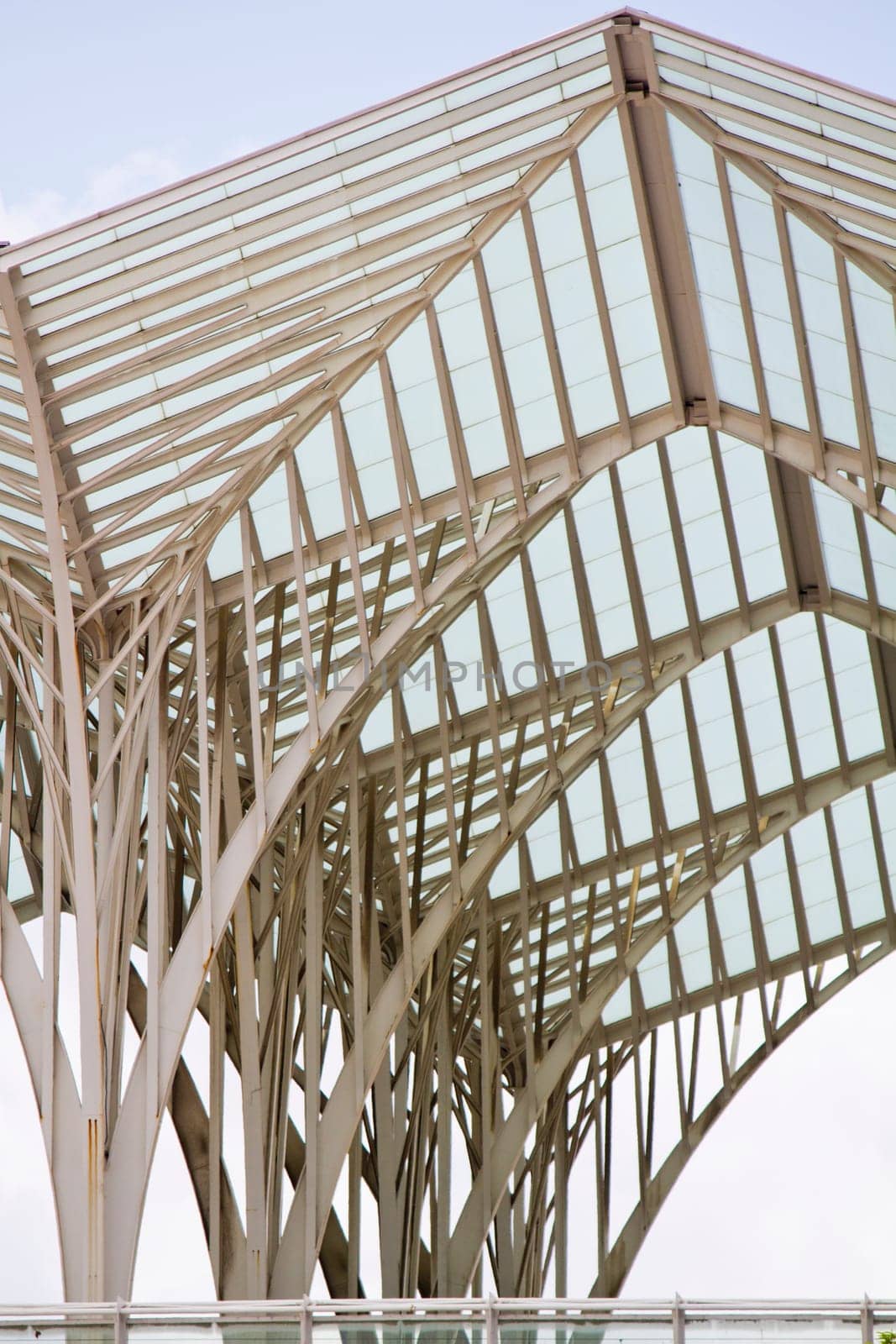 Partial view of the wonderful,  beautiful and modern architectural design of the Gare do Oriente train station in Lisbon, Portugal.