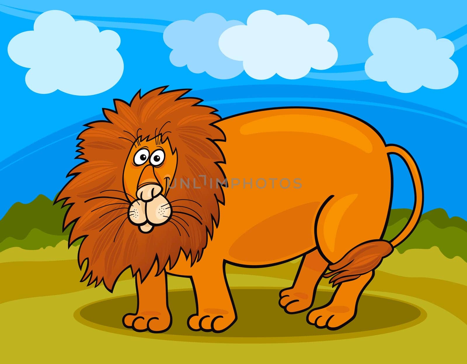 Cartoon Illustration of Big African Male Lion Wild Animal