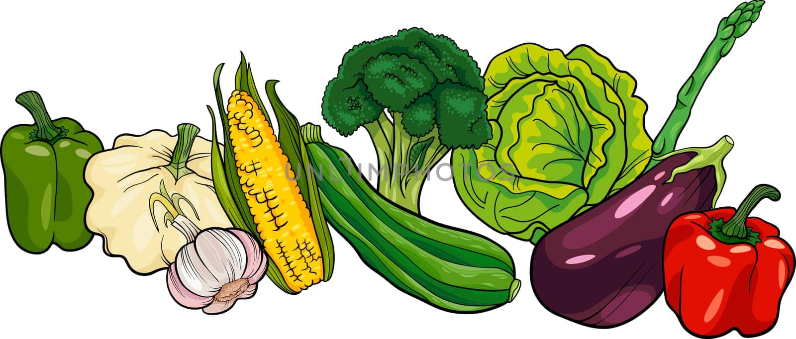Cartoon Illustration of Vegetables Food Object Big Group