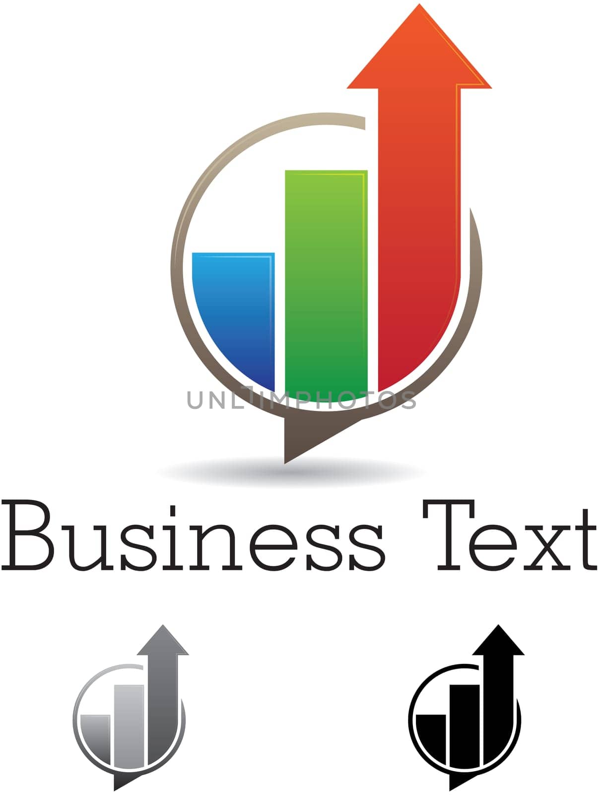 Abstract vector symbol of colorful ascending bars in a speech bubble with black and gray versions