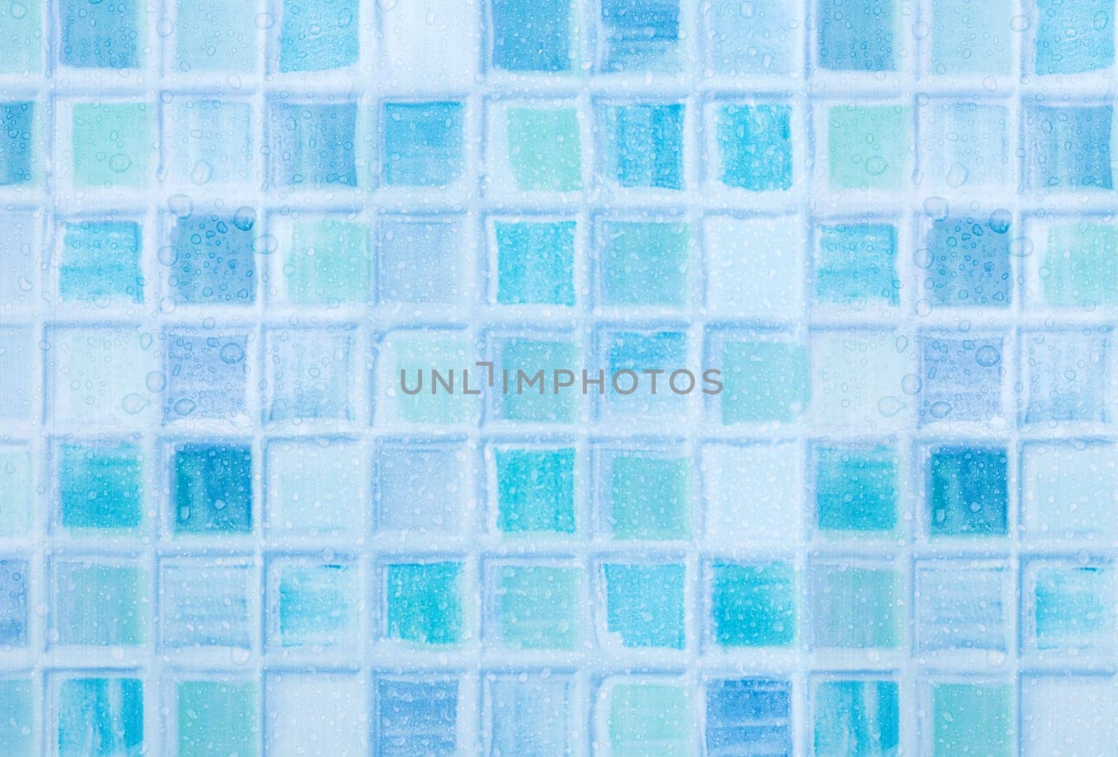 Blue Tiles in Bathroom With Water Drops