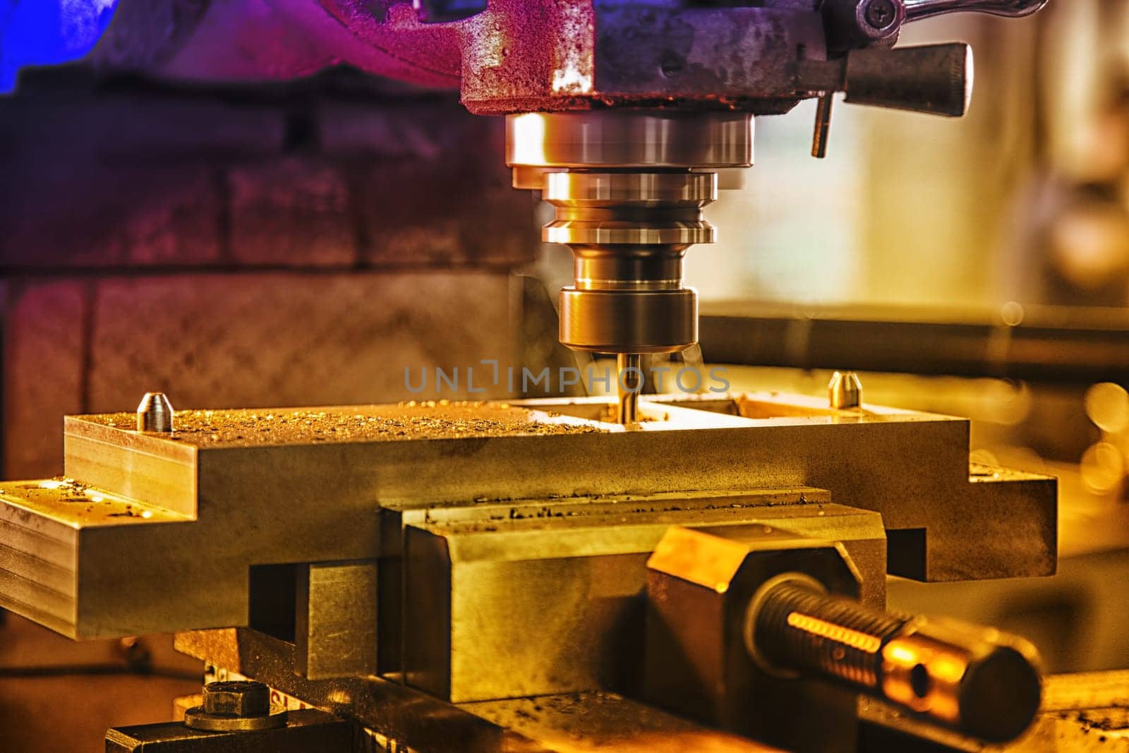 Industrial desk driller working on steel