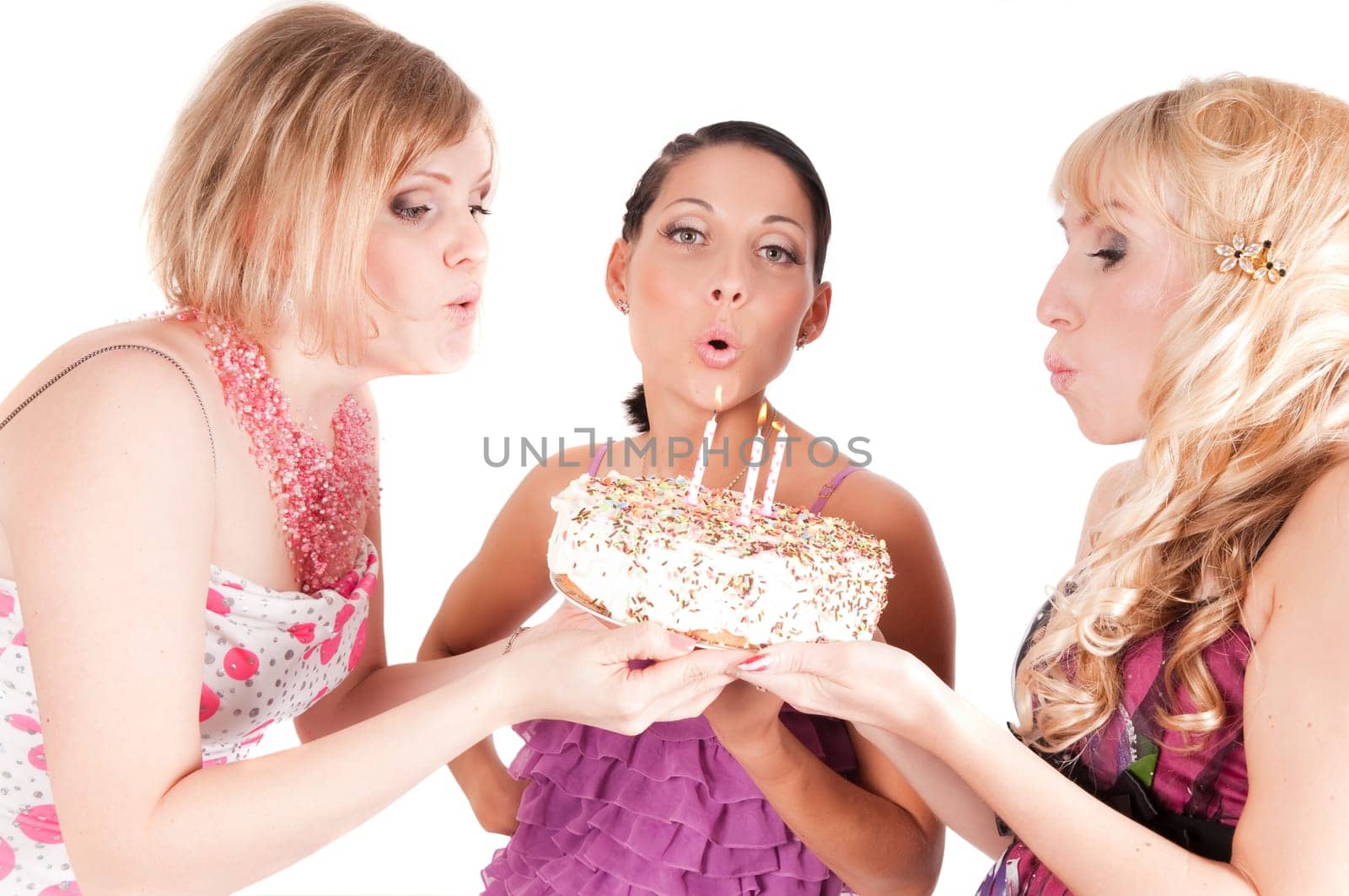 Girl's party isolated on white, beautiful women