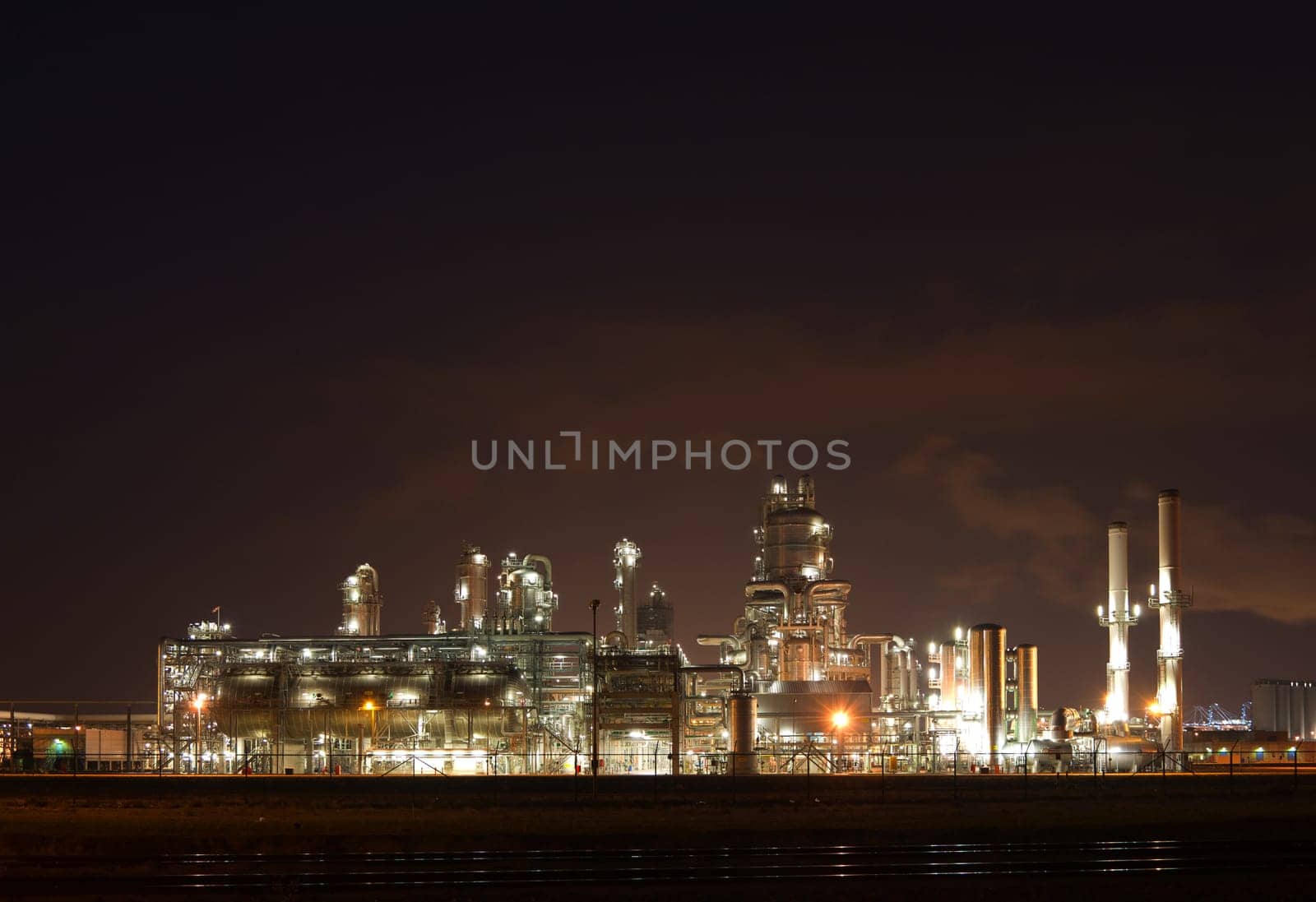 Refinery at night in the Port of Rotterdam, Europoort, Holland