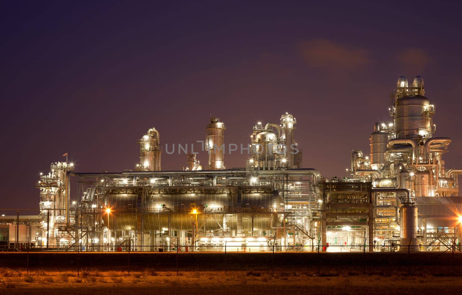 Refinery at night in the Port of Rotterdam, Europoort, Holland