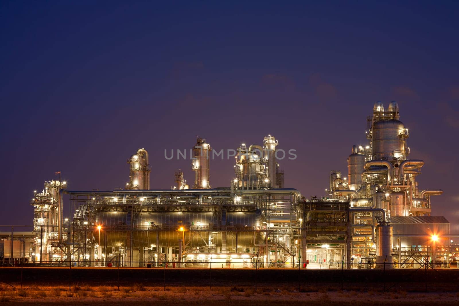 Refinery at night in the Port of Rotterdam, Europoort, Holland