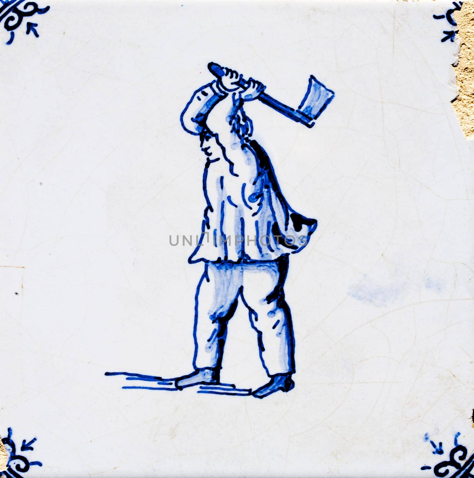 Delft blue  traditional dutch tile design of hand made earthenware tile
