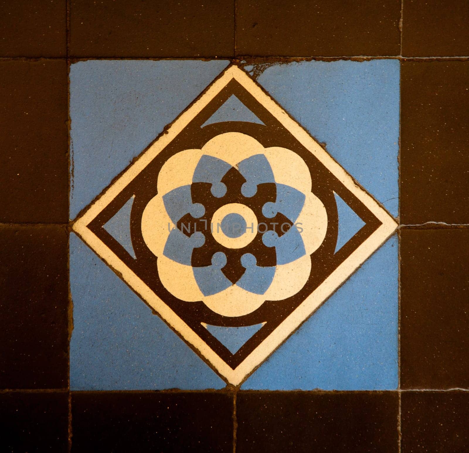Antique tiles in the interior of the Saigon Central Post Office, Vietnam