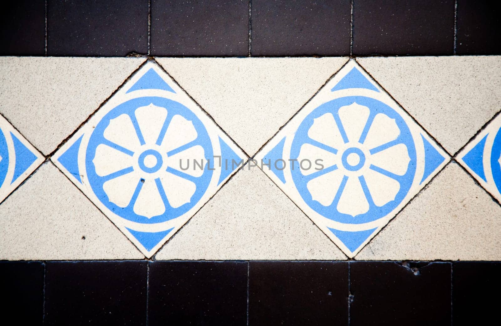Antique tiles in the interior of the Saigon Central Post Office, Vietnam