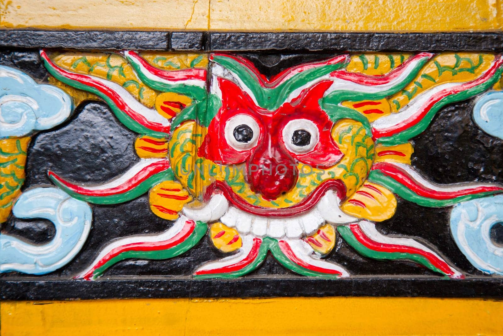 Temple detail on the exterior of a Cantonese Assembly hall in Hoi An, Vietnam