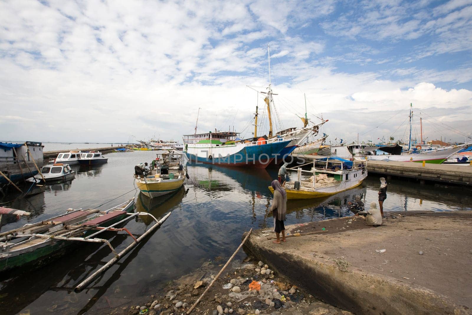 Makassar schooners (pinisi) in Paotere harbor, the old port of Makassar,  Indonesia