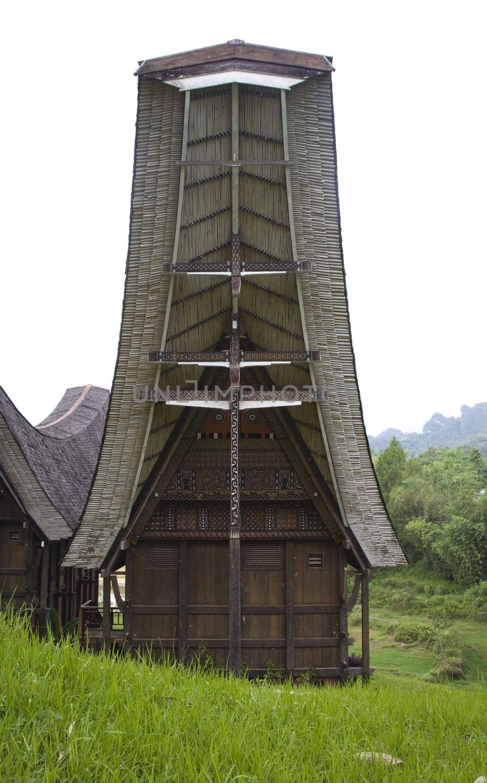 Detail of the façade of a traditional Toraja house (tongkonan)
