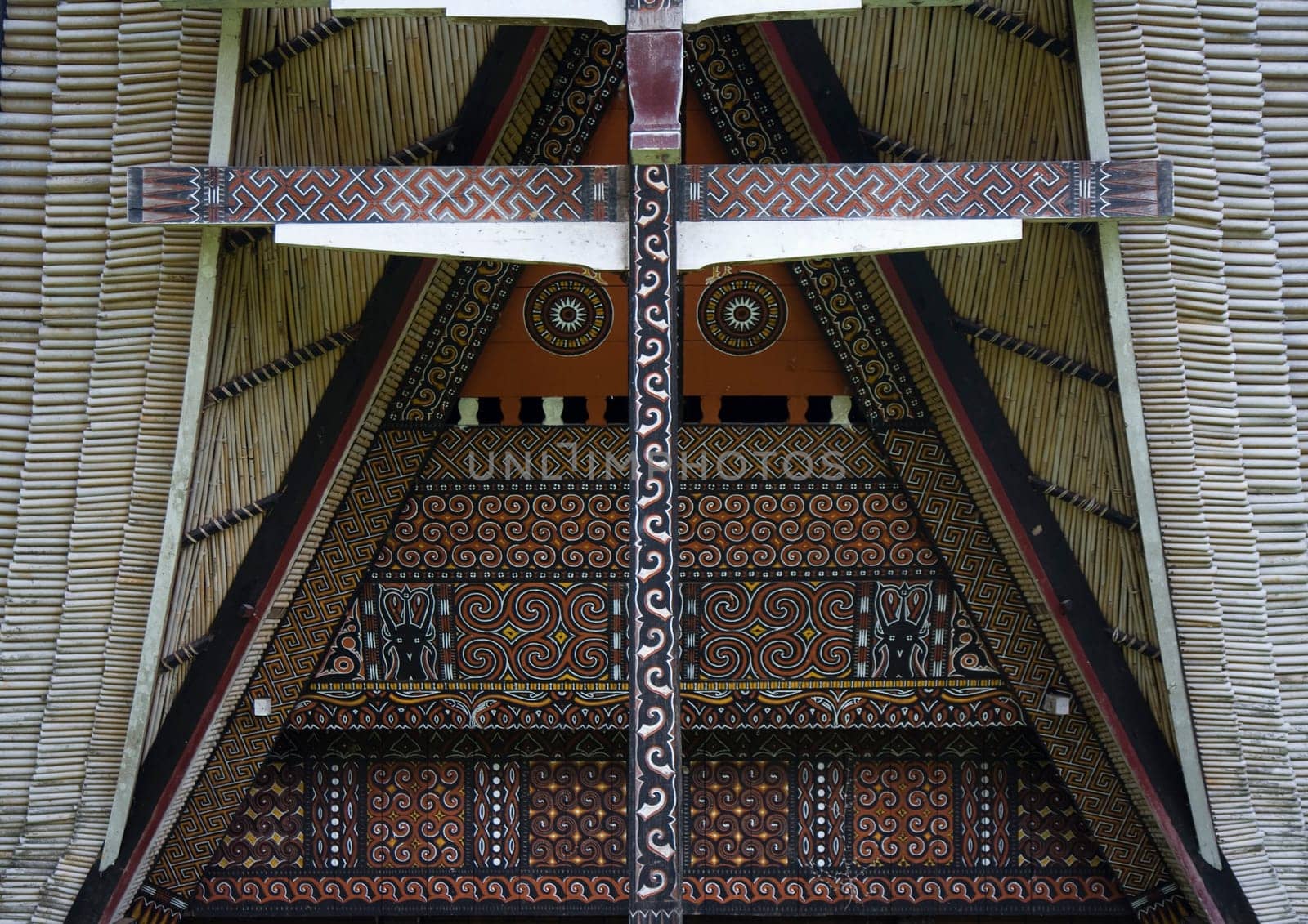 Detail of the façade of a traditional Toraja house (tongkonan)