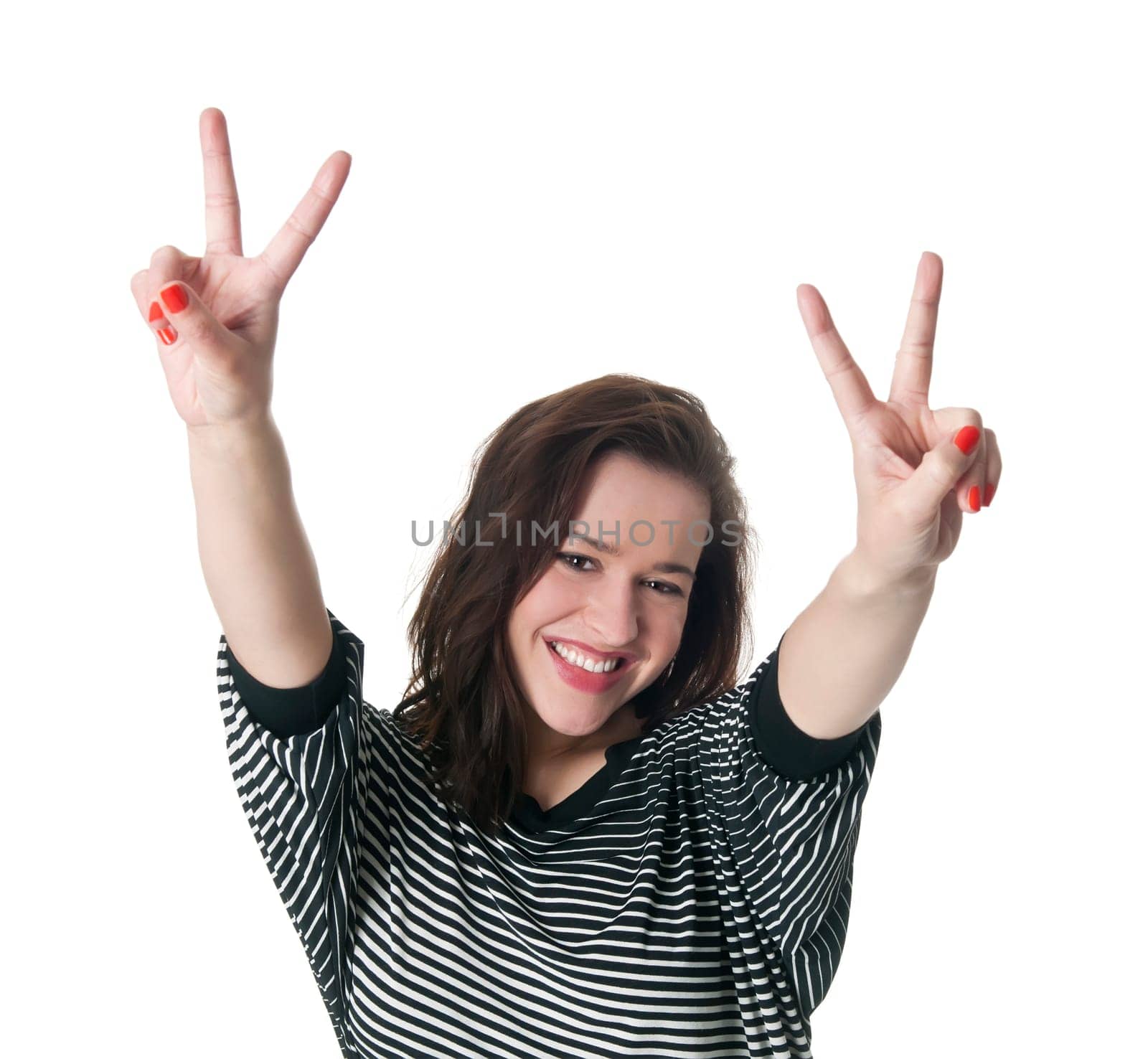 Woman shows victory sign