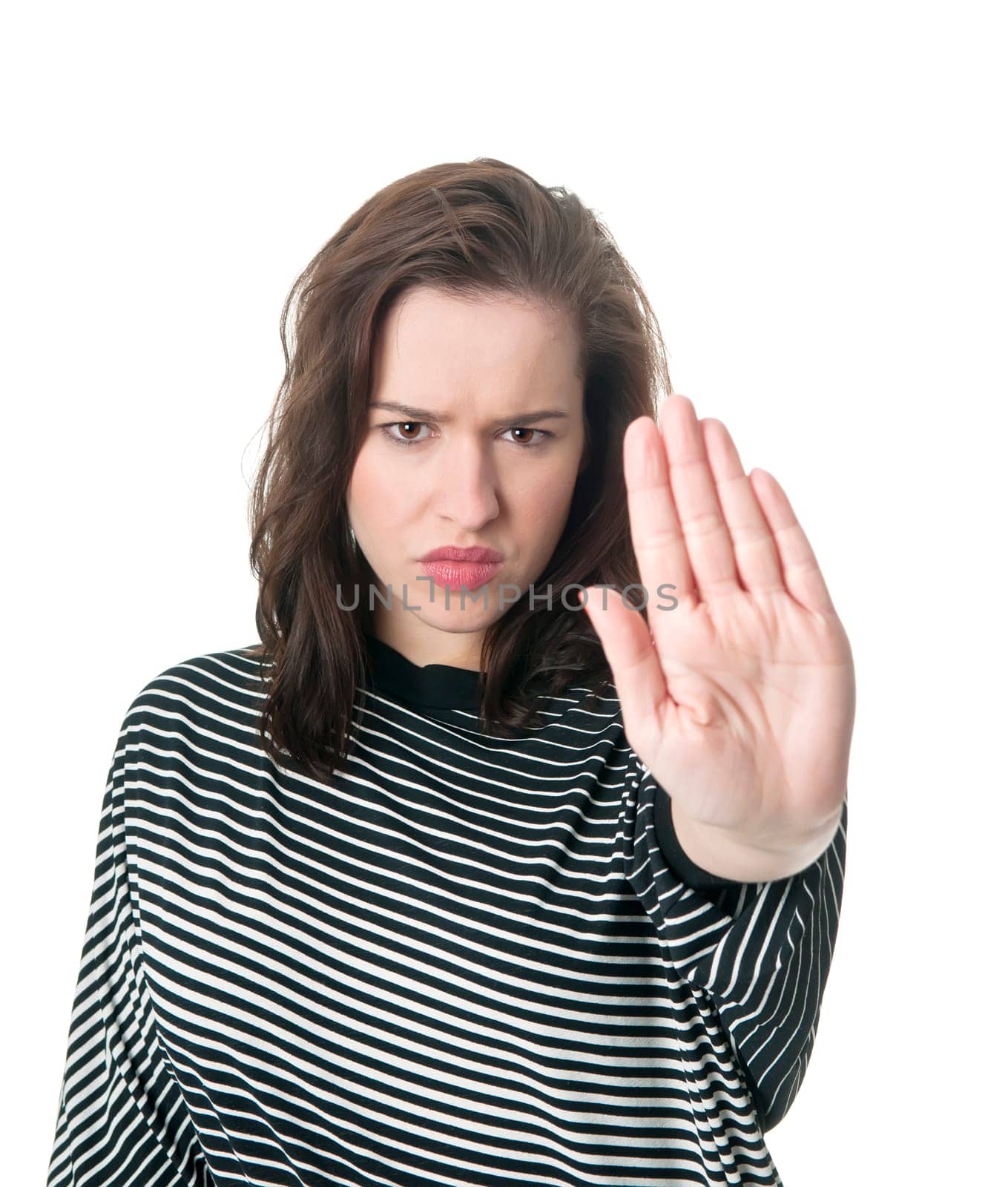 young woman shows stop
