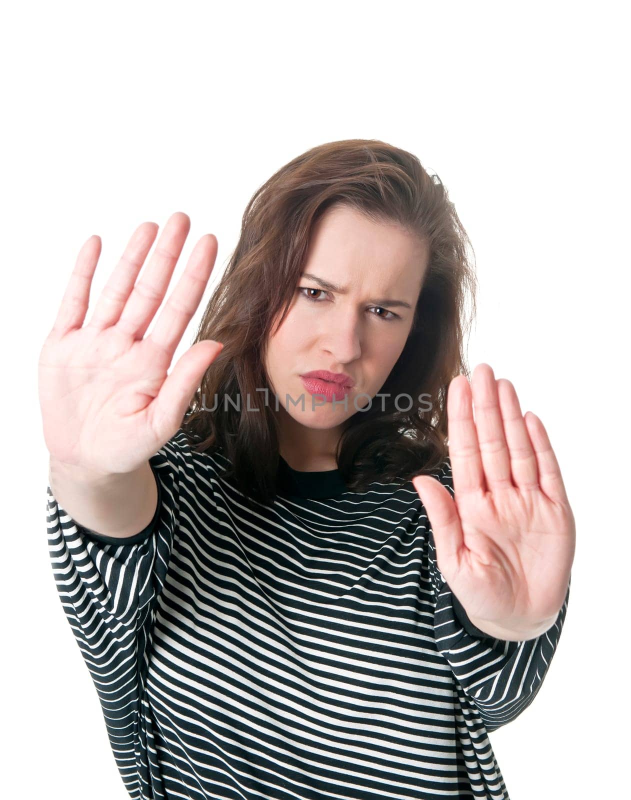 young woman shows stop